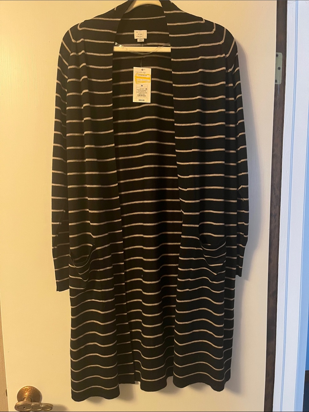 a new day Black and White Striped Open Cardigan